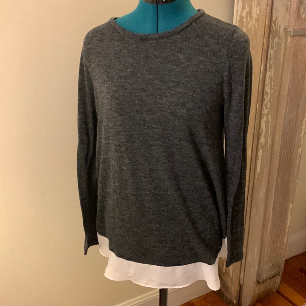 Loft gray top with sheer detail
